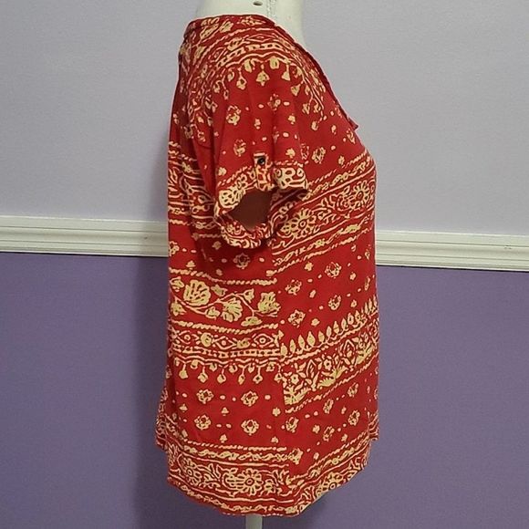 Lucky Brand Burnt Orange Boho Southwestern Roll Up Sleeves Modal Blend Shirt - Picture 5 of 8